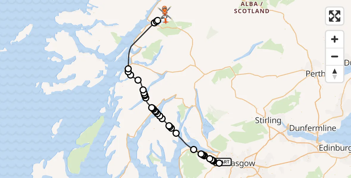 Routekaart van de vlucht: Coastguard Helicopter to Glencoe, Glasgow Airport