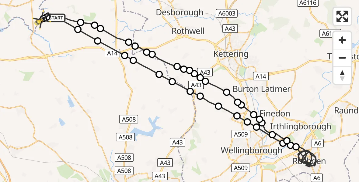 Flight route map: Police Helicopter to Harborough, Sulby Road
