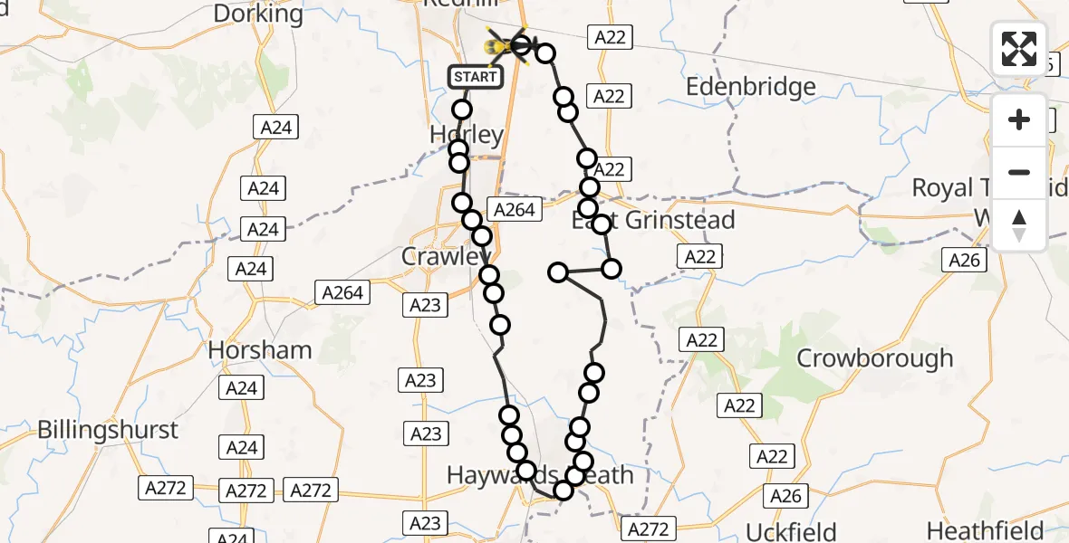 Flight route map: Police Helicopter to South Nutfield, Crab Hill Lane