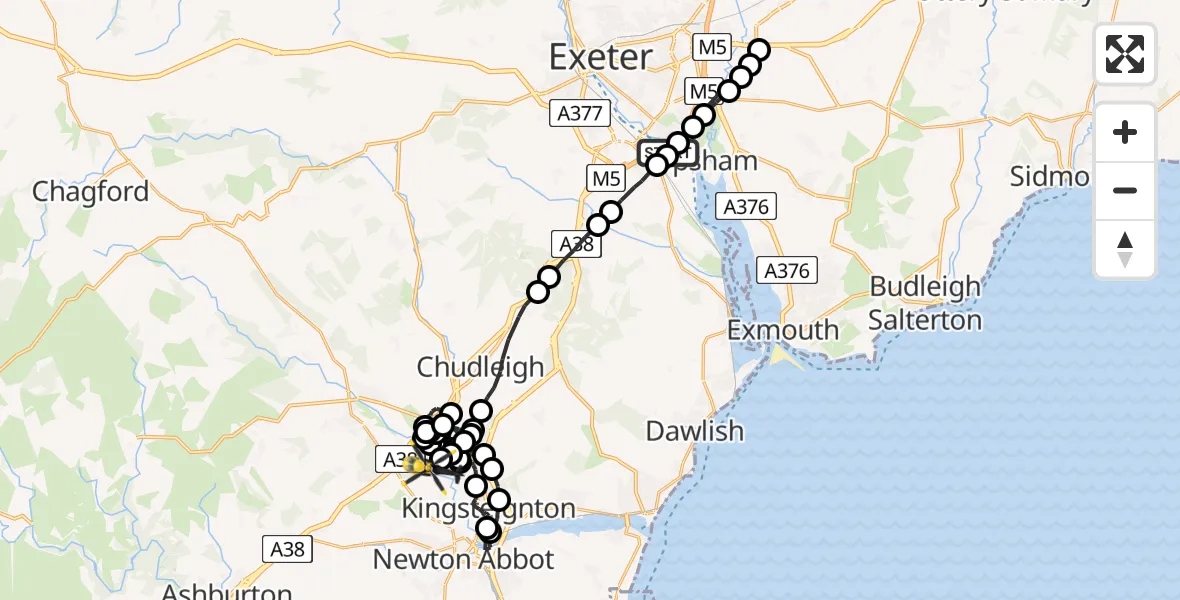 Routekaart van de vlucht: Police Helicopter to Teigngrace, Summer Lane