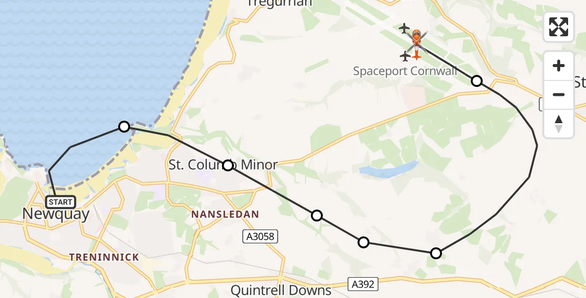 Routekaart van de vlucht: Coastguard Helicopter to Cornwall Airport Newquay, Cornwall Airport Newquay
