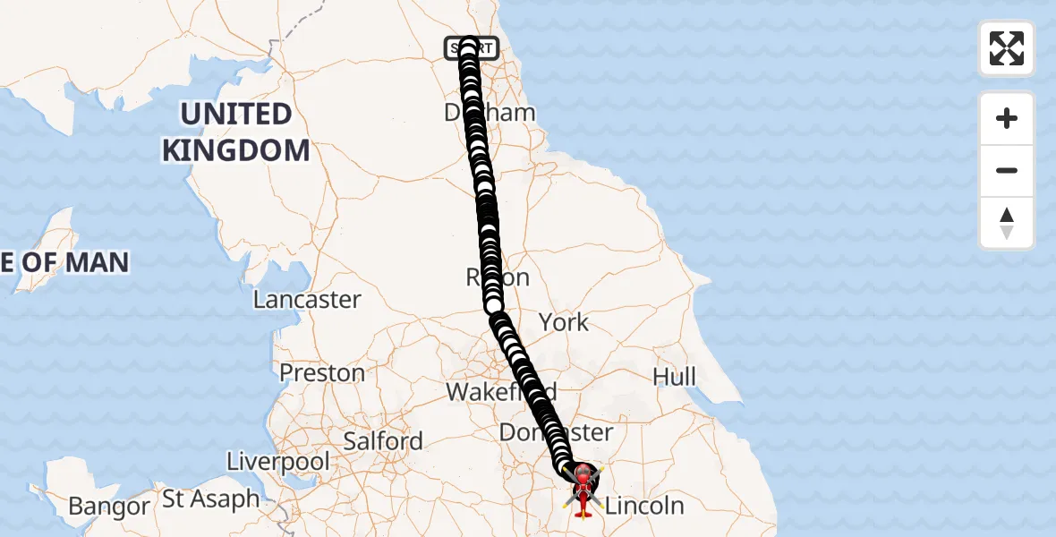 Flight route map: Air Ambulance Helicopter to Retford Gamston Airport, Retford Gamston Airport
