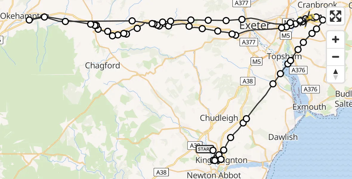 Routekaart van de vlucht: Police Helicopter to Exeter International Airport, Exeter International Airport
