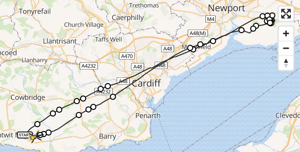 Flight route map: Police Helicopter to MOD St Athan, MOD St Athan