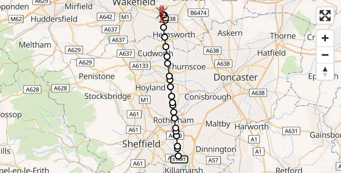 Flight route map: Air Ambulance Helicopter to YAA Nostell Helicopter Port, YAA Nostell Helicopter Port