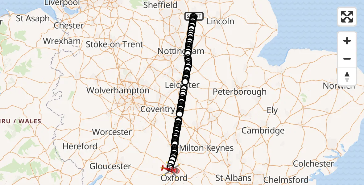 Routekaart van de vlucht: Air Ambulance Helicopter to London Oxford Airport, London Oxford Airport