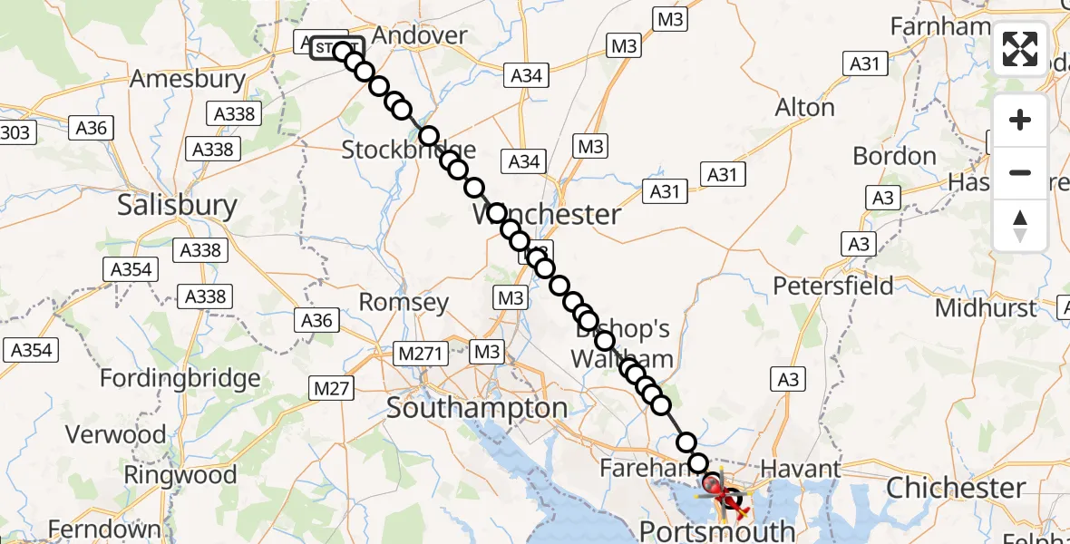 Flight route map: Air Ambulance Helicopter to Tipner, Normandy Road