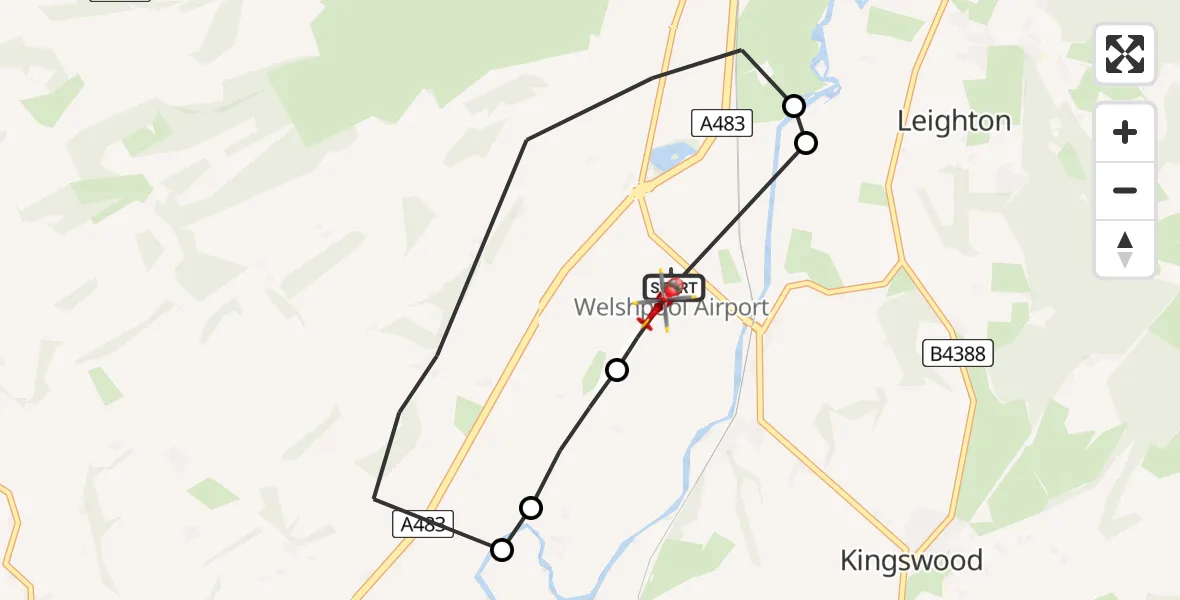 Routekaart van de vlucht: Air Ambulance Helicopter to Welshpool Airport, Welshpool Airport