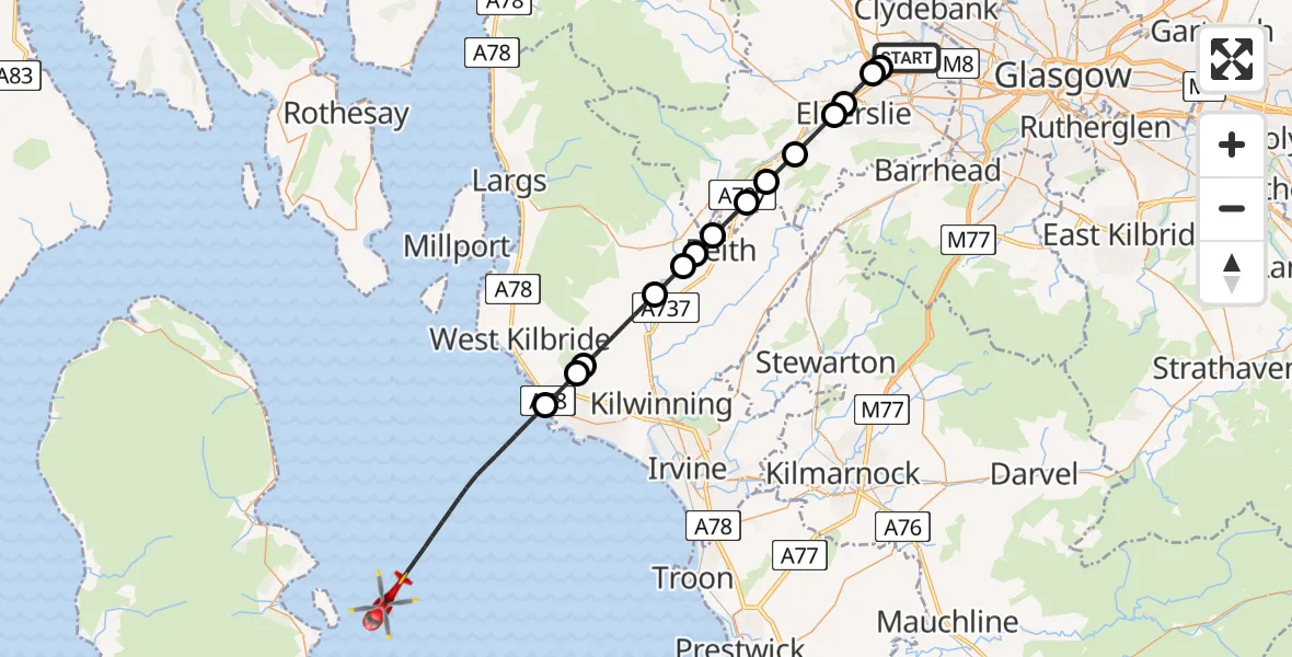 Flight route map: Air Ambulance Helicopter to Inner Seas, Inner Seas