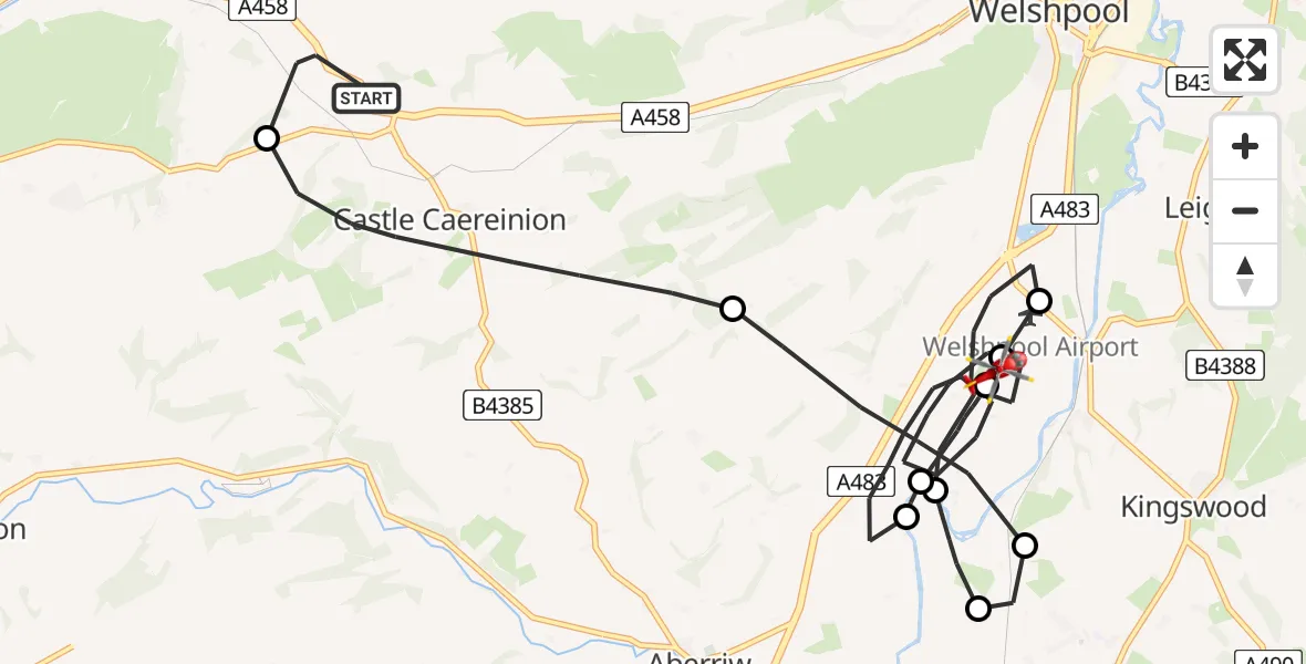 Routekaart van de vlucht: Air Ambulance Helicopter to Welshpool Airport, Welshpool Airport