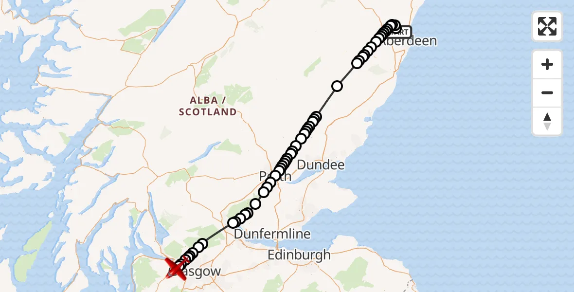Flight route map: Air Ambulance Aircraft to Glasgow Airport, Glasgow Airport
