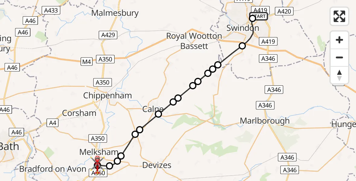 Routekaart van de vlucht: Air Ambulance Helicopter to Wiltshire Air Ambulance, Wiltshire Air Ambulance