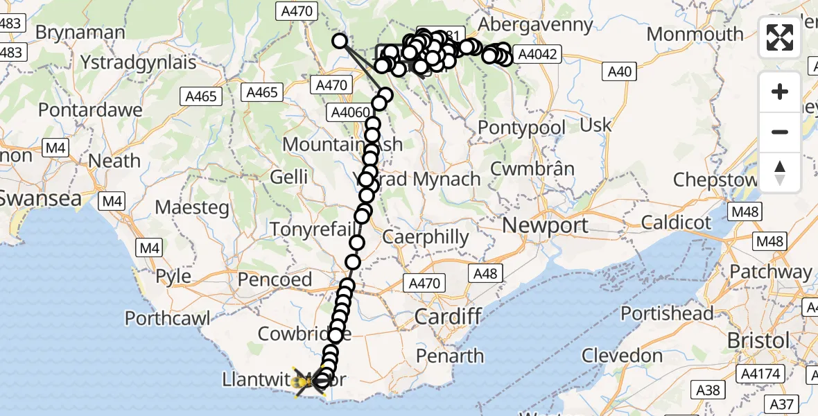 Routekaart van de vlucht: Police Helicopter to MOD St Athan, MOD St Athan