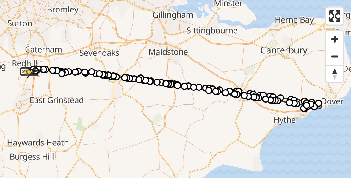 Flight route map: Police Helicopter to South Nutfield, M23