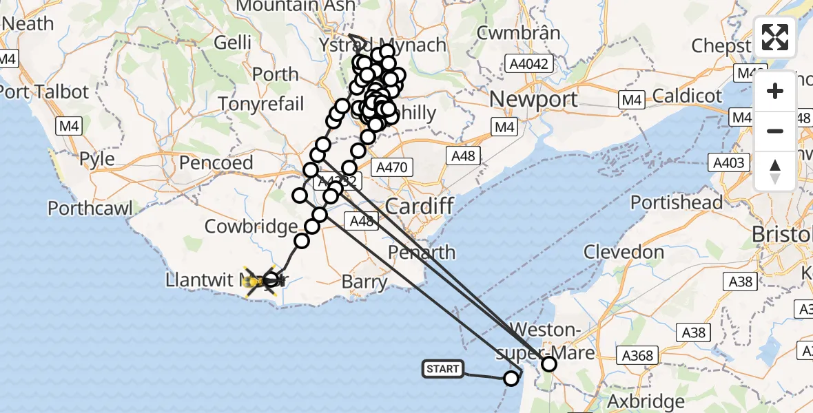 Flight route map: Police Helicopter to MOD St Athan, MOD St Athan