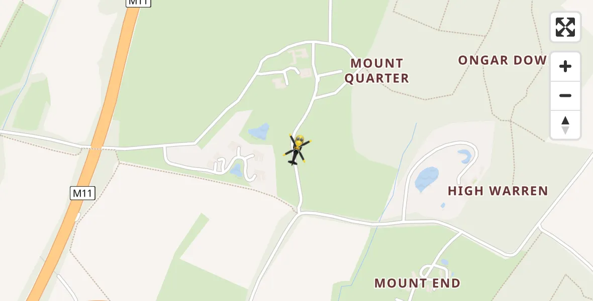 Routekaart van de vlucht: Police Helicopter to Coopersale, Gaynes Park Barns