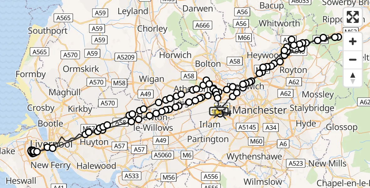 Flight route map: Police Helicopter to Eccles, Newlands Avenue