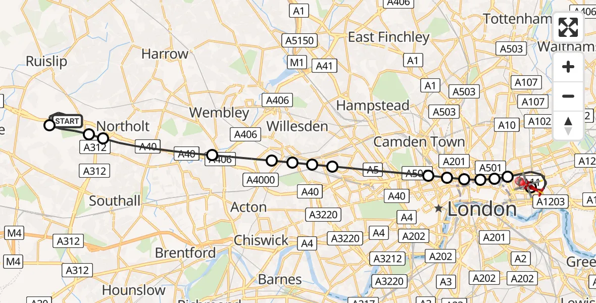 Flight route map: Air Ambulance Helicopter to Royal London Hospital, Royal London Hospital