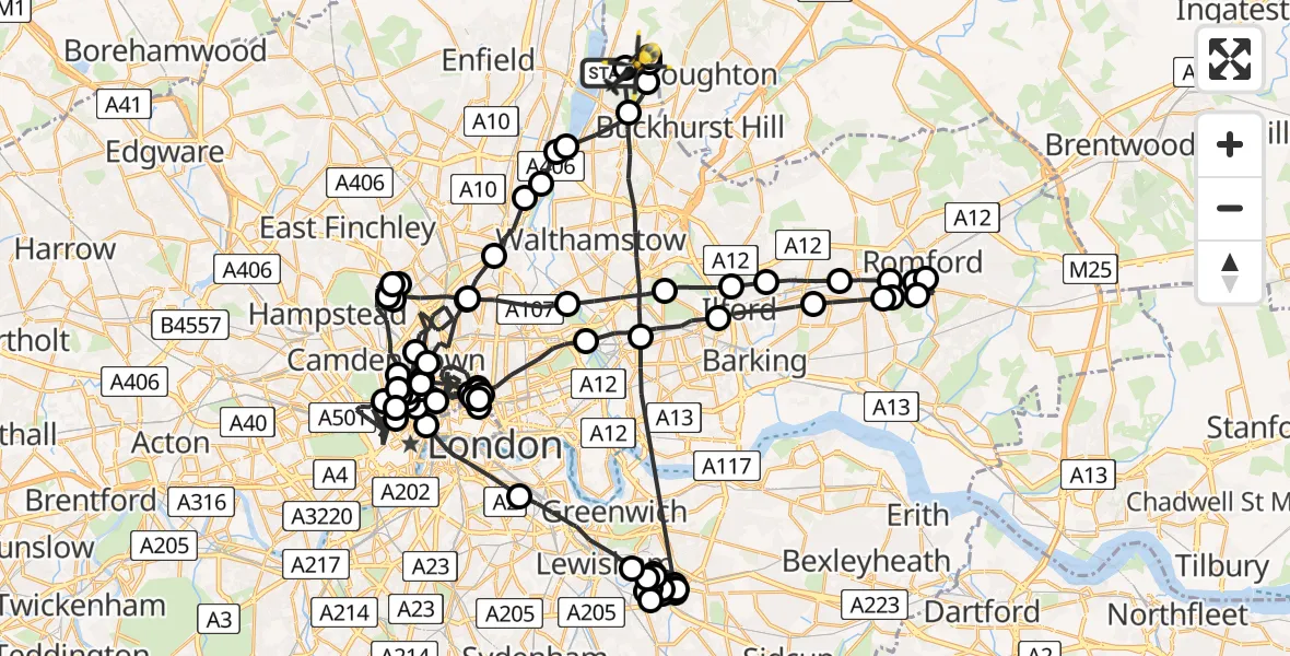 Flight route map: Police Helicopter to Greater London, Greater London