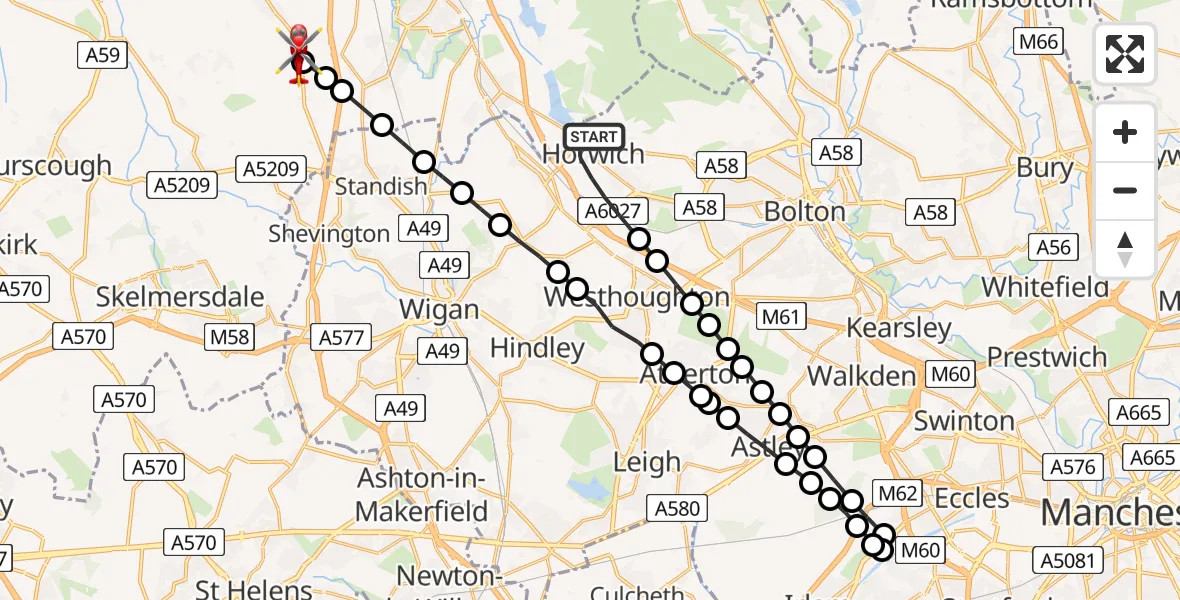 Routekaart van de vlucht: Air Ambulance Helicopter to Chorley, Withington Lane