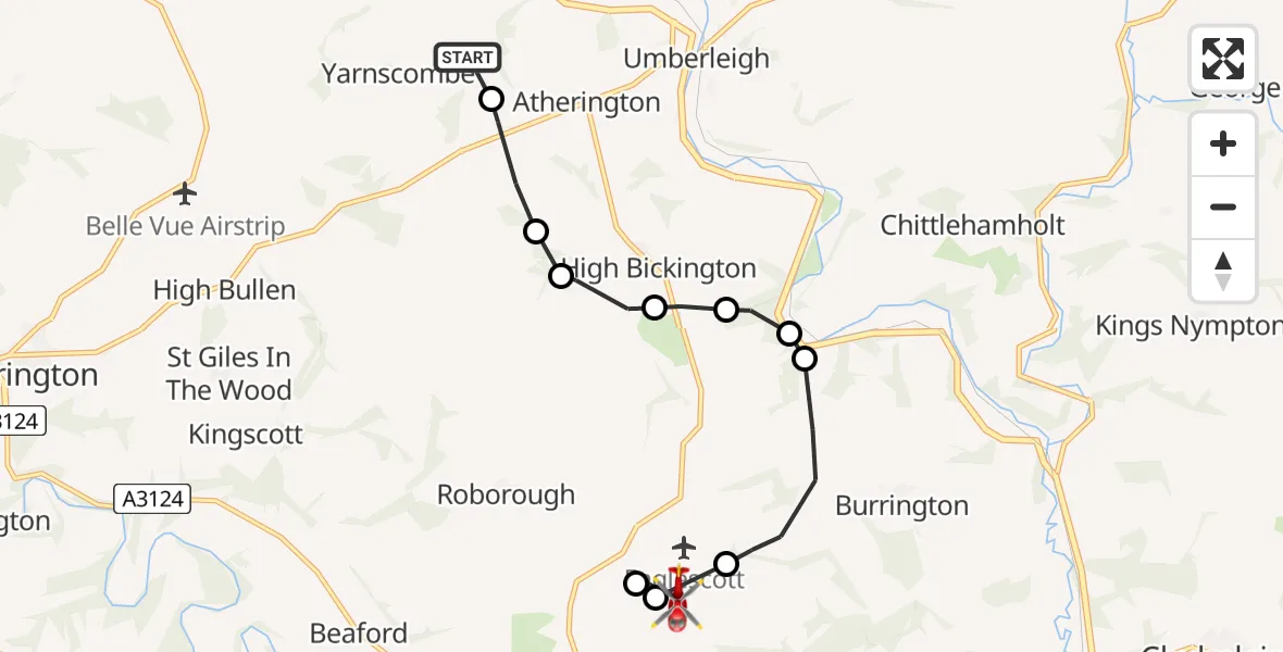 Routekaart van de vlucht: Air Ambulance Helicopter to Riddlecombe, Riddlecombe