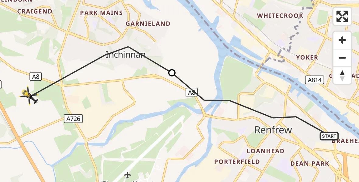 Flight route map: Police Helicopter to Erskine, Greenock Road