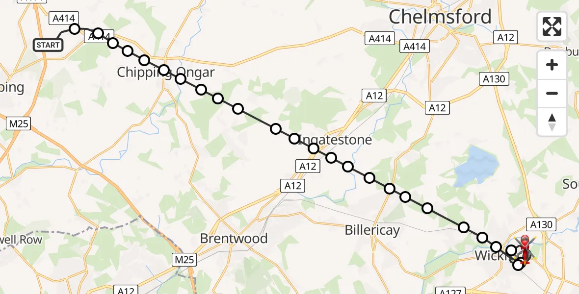 Flight route map: Air Ambulance Helicopter to Shotgate, St Cleres Crescent