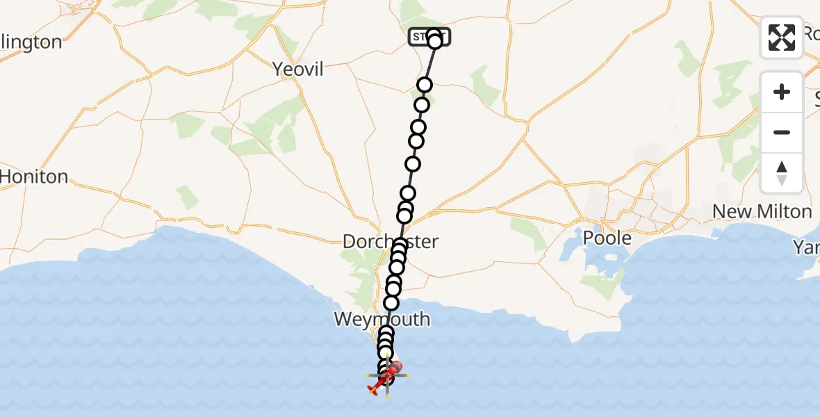 Flight route map: Air Ambulance Helicopter to Southwell, Underhedge Gardens