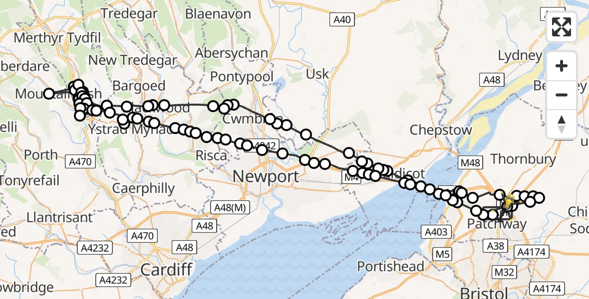Flight route map: Police Helicopter to Almondsbury Helicopter Base, Almondsbury Helicopter Base