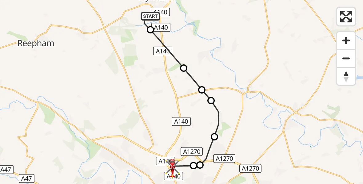 Routekaart van de vlucht: Air Ambulance Helicopter to Norwich Airport, Norwich Airport