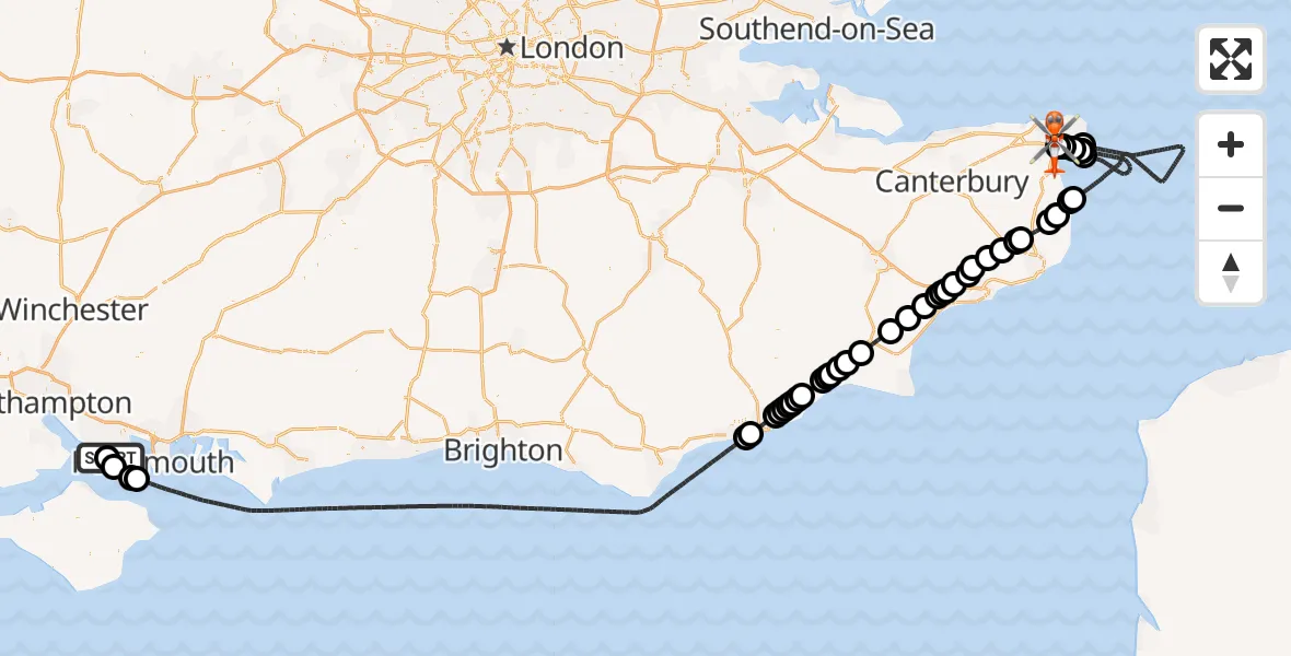 Flight route map: Coastguard Helicopter to Manston Airport, Manston Airport