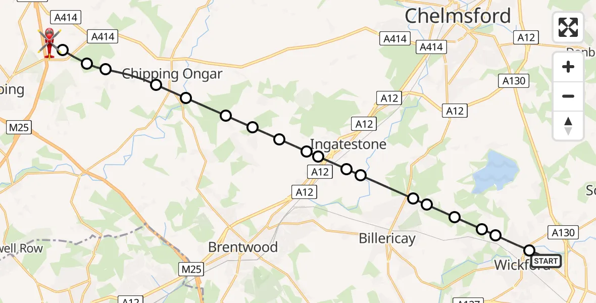 Routekaart van de vlucht: Air Ambulance Helicopter to North Weald Airfield, North Weald Airfield
