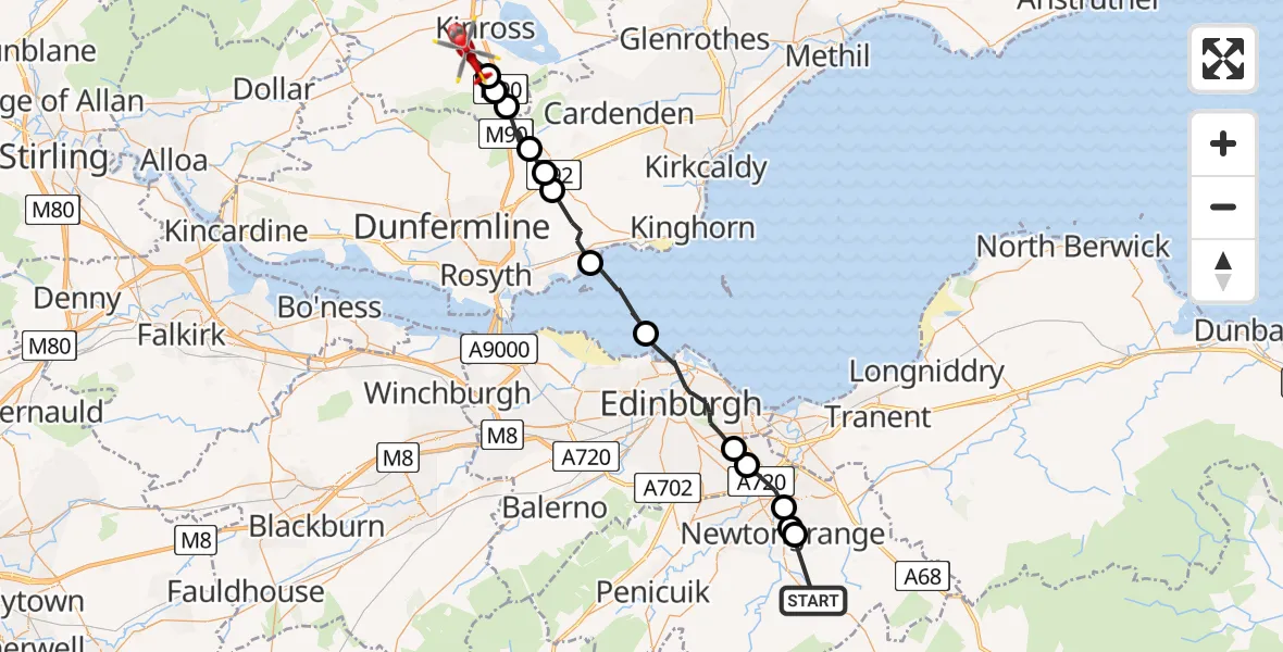 Routekaart van de vlucht: Air Ambulance Helicopter to Kinross, Kinross