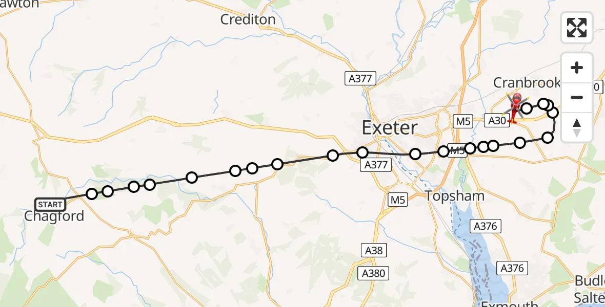 Routekaart van de vlucht: Air Ambulance Helicopter to Exeter International Airport, Exeter International Airport