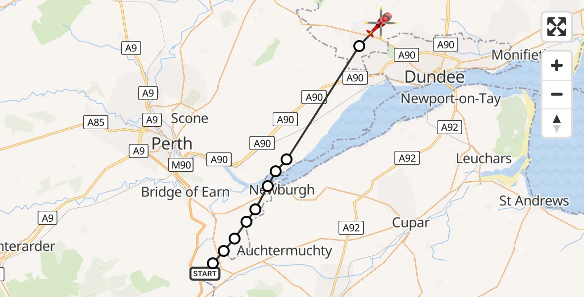 Routekaart van de vlucht: Air Ambulance Helicopter to North Dronley, The Railway Path