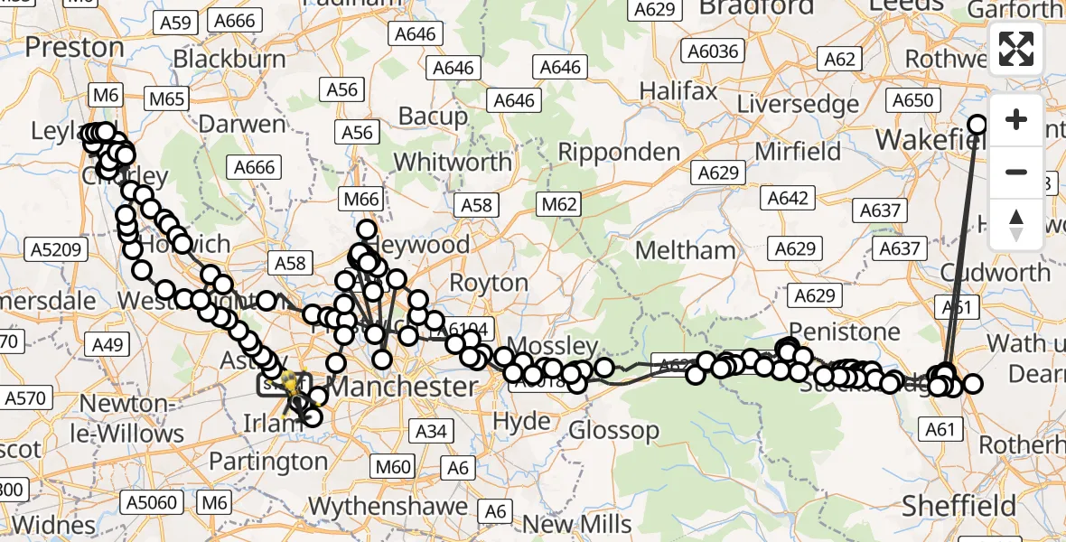 Flight route map: Police Helicopter to Manchester Barton Aerodrome, Manchester Barton Aerodrome