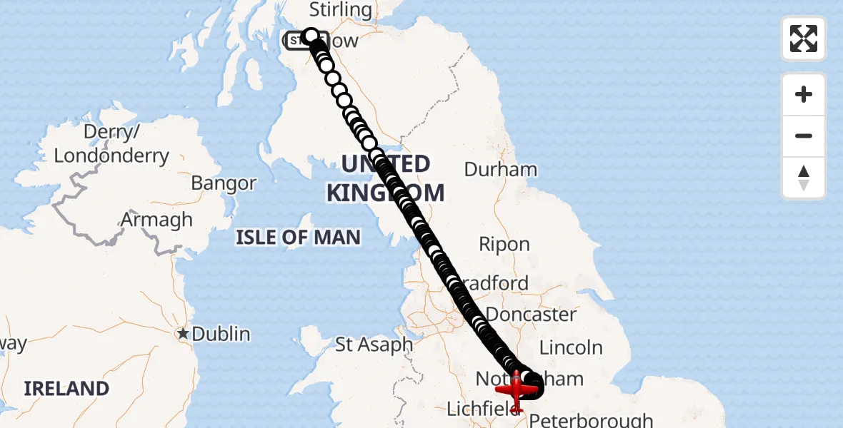 Routekaart van de vlucht: Air Ambulance Aircraft to East Midlands Airport, East Midlands Airport
