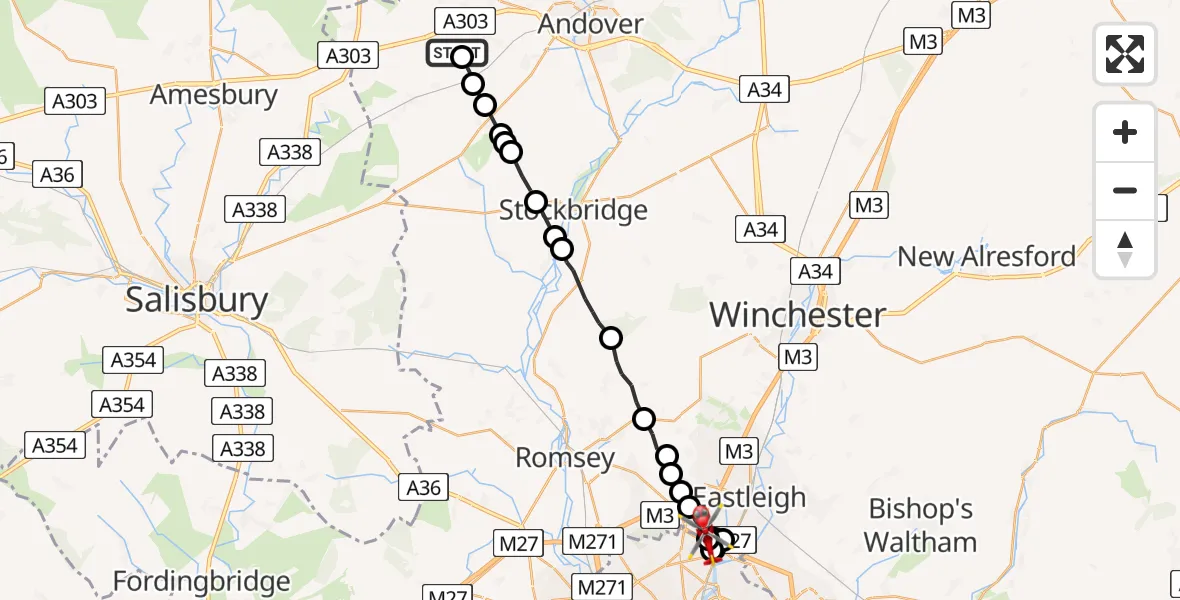 Routekaart van de vlucht: Air Ambulance Helicopter to Chilworth, Leaside Way