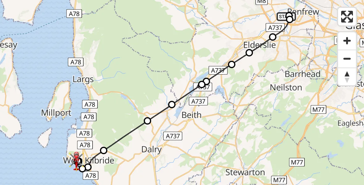 Flight route map: Air Ambulance Helicopter to Inner Seas, Inner Seas