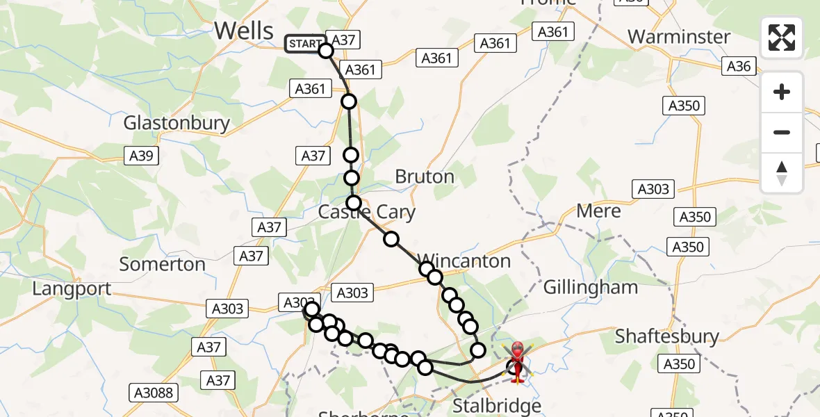 Routekaart van de vlucht: Air Ambulance Helicopter to Henstridge Airfield, Henstridge Airfield