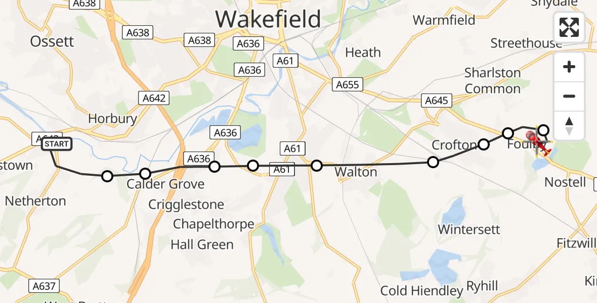 Routekaart van de vlucht: Air Ambulance Helicopter to YAA Nostell Helicopter Port, YAA Nostell Helicopter Port