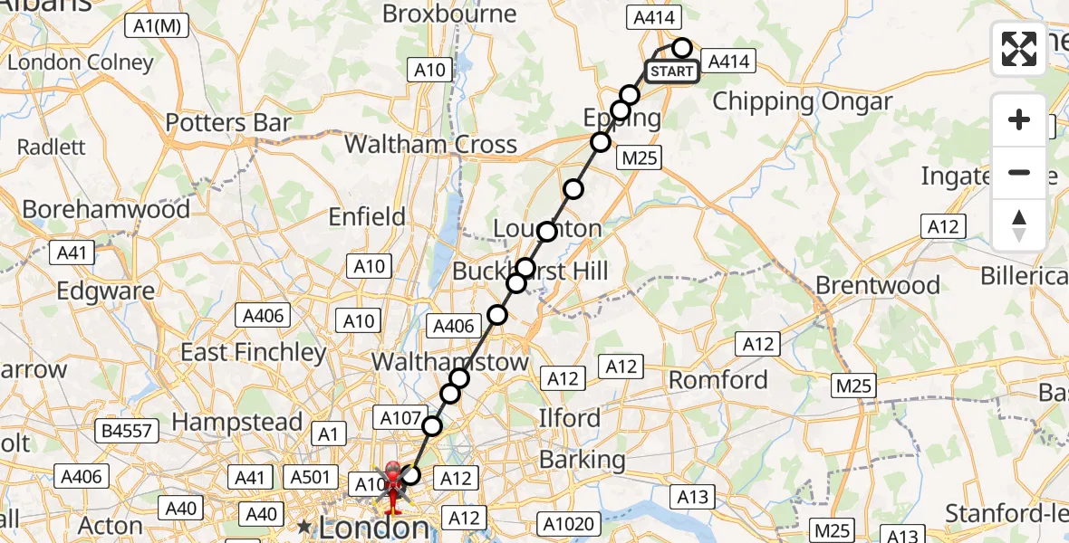 Flight route map: Air Ambulance Helicopter to Greater London, Mape Street