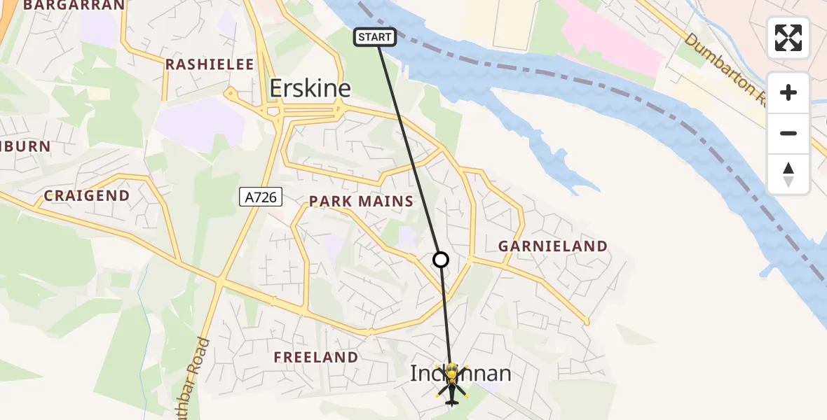 Routekaart van de vlucht: Police Helicopter to Inchinnan, Old Greenock Road
