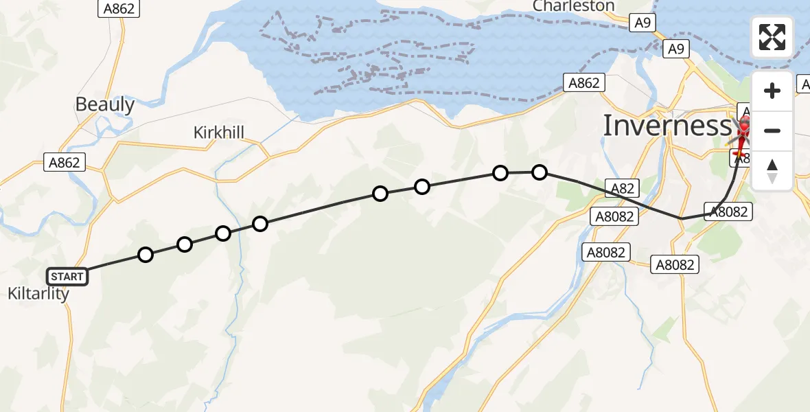 Routekaart van de vlucht: Air Ambulance Helicopter to Inverness, Raigmore Gardens