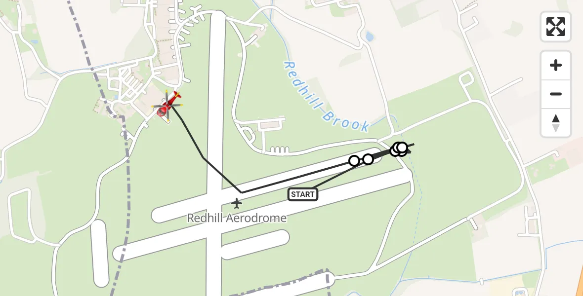 Flight route map: Air Ambulance Helicopter to Redhill Aerodrome, Redhill Aerodrome