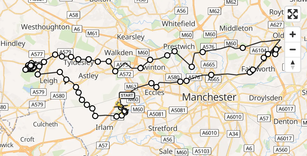 Flight route map: Police Helicopter to Manchester Barton Aerodrome, Manchester Barton Aerodrome