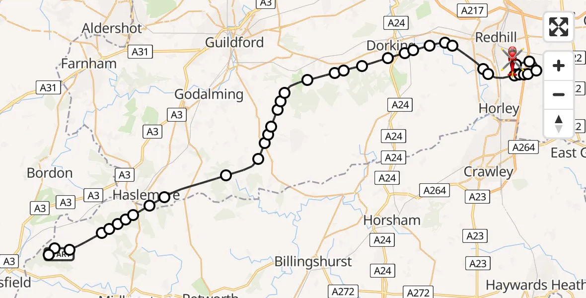Routekaart van de vlucht: Air Ambulance Helicopter to Redhill Aerodrome, Redhill Aerodrome