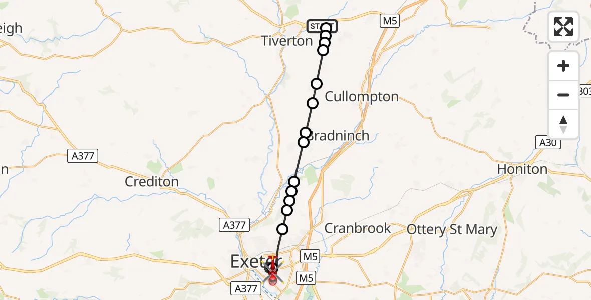 Routekaart van de vlucht: Air Ambulance Helicopter to Royal Devon & Exeter Hospital, Royal Devon & Exeter Hospital