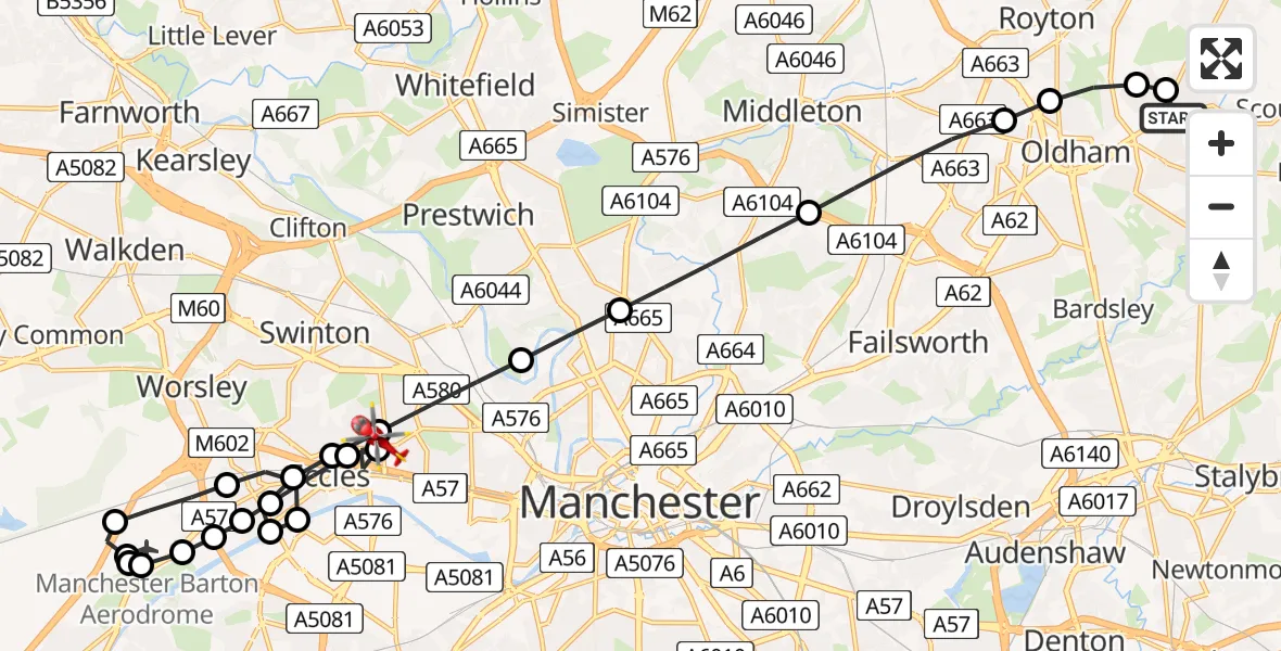 Routekaart van de vlucht: Air Ambulance Helicopter to Eccles, Eccles Old Road