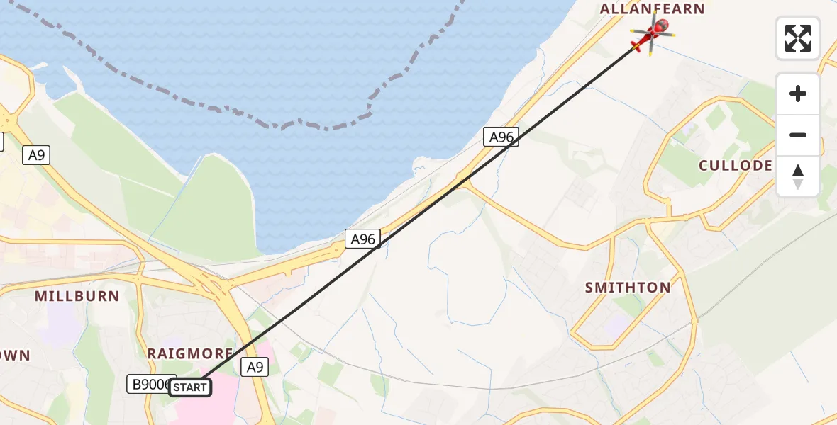 Flight path map showing Air Ambulance Helicopter route from Inverness to Inverness